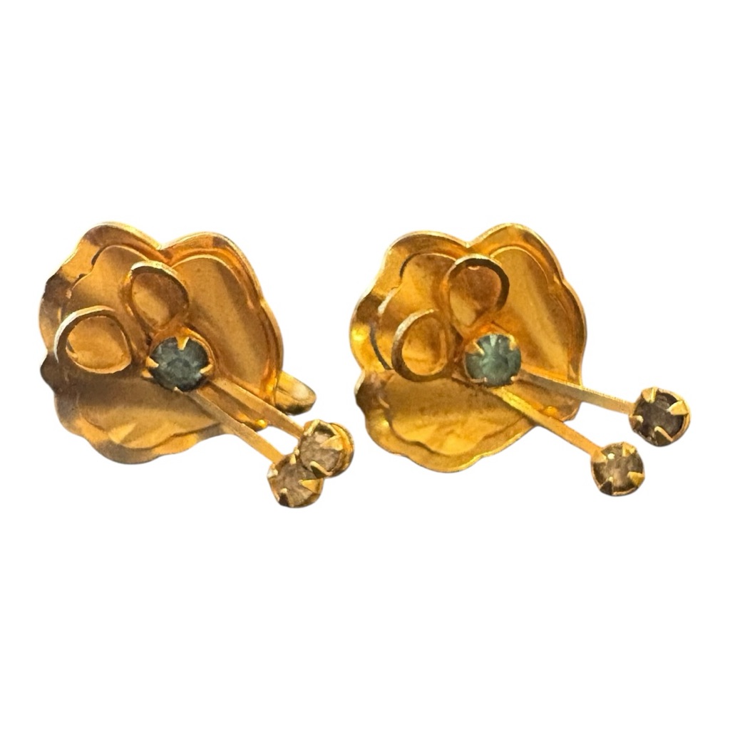 B.N. Vintage Floral Earrings Gold Tone Screw-Backs With Rhinestone Accents Jb8